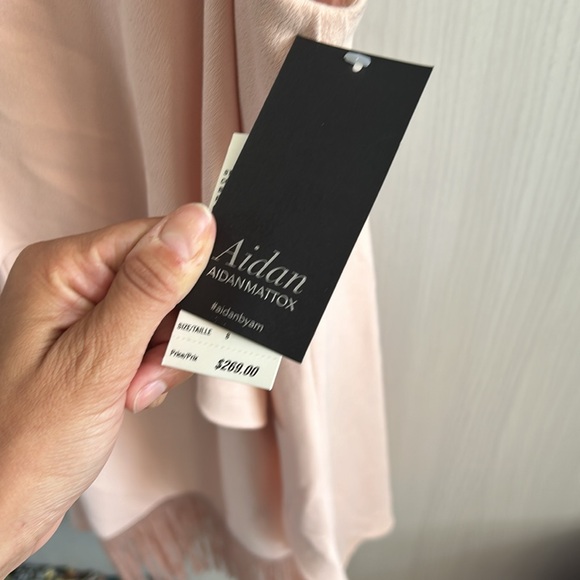 Nwt Aidan by Aidan Mattox Strapless Tiered Crepe & Fringe Midi Cocktail Dress 8 - Picture 9 of 10